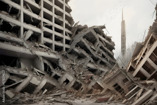 Canvas Print Earthquake natural disaster destruction broken buildings depressing ai generated