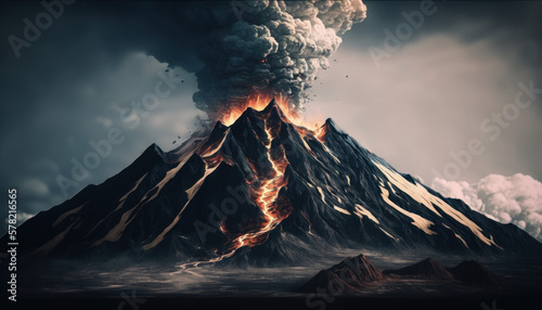 volcano eruption, smoke, nature, landscape, mountain, lava dark sky Generative AI, Generativ, KI