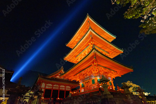 tall pagoda tower in Kiyomizu Temple in Kyoto  Japan. Kiyomizu-dera is UNESCO World Heritage listed