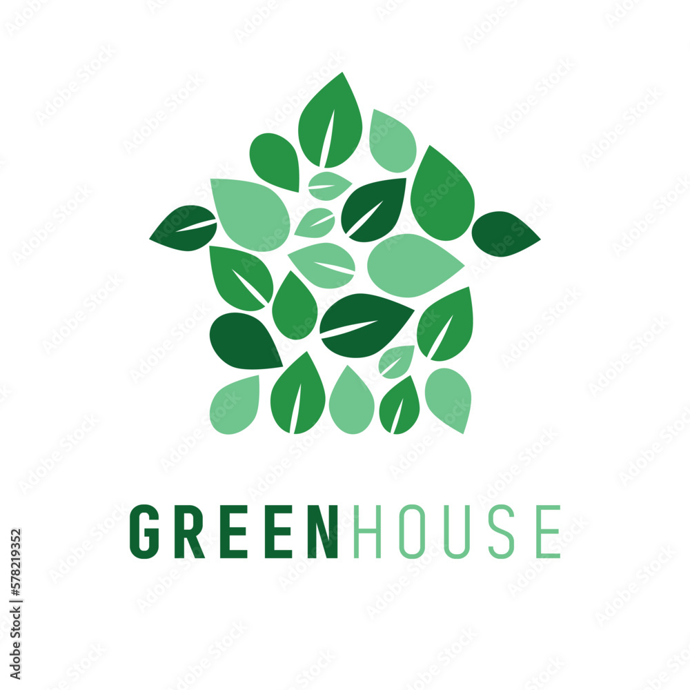 Green house. Plant green house logo design. Nature green house. Eco house concept