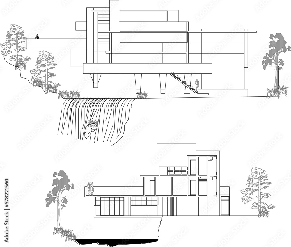 Vector sketch of illustration of modern minimalist home design by frank