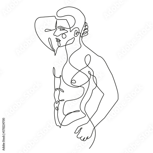 Man Body Line Art Drawing. Nude Man One Line Illustration. Naked Male Figure Minimalist Modern Drawing. Vector EPS 10