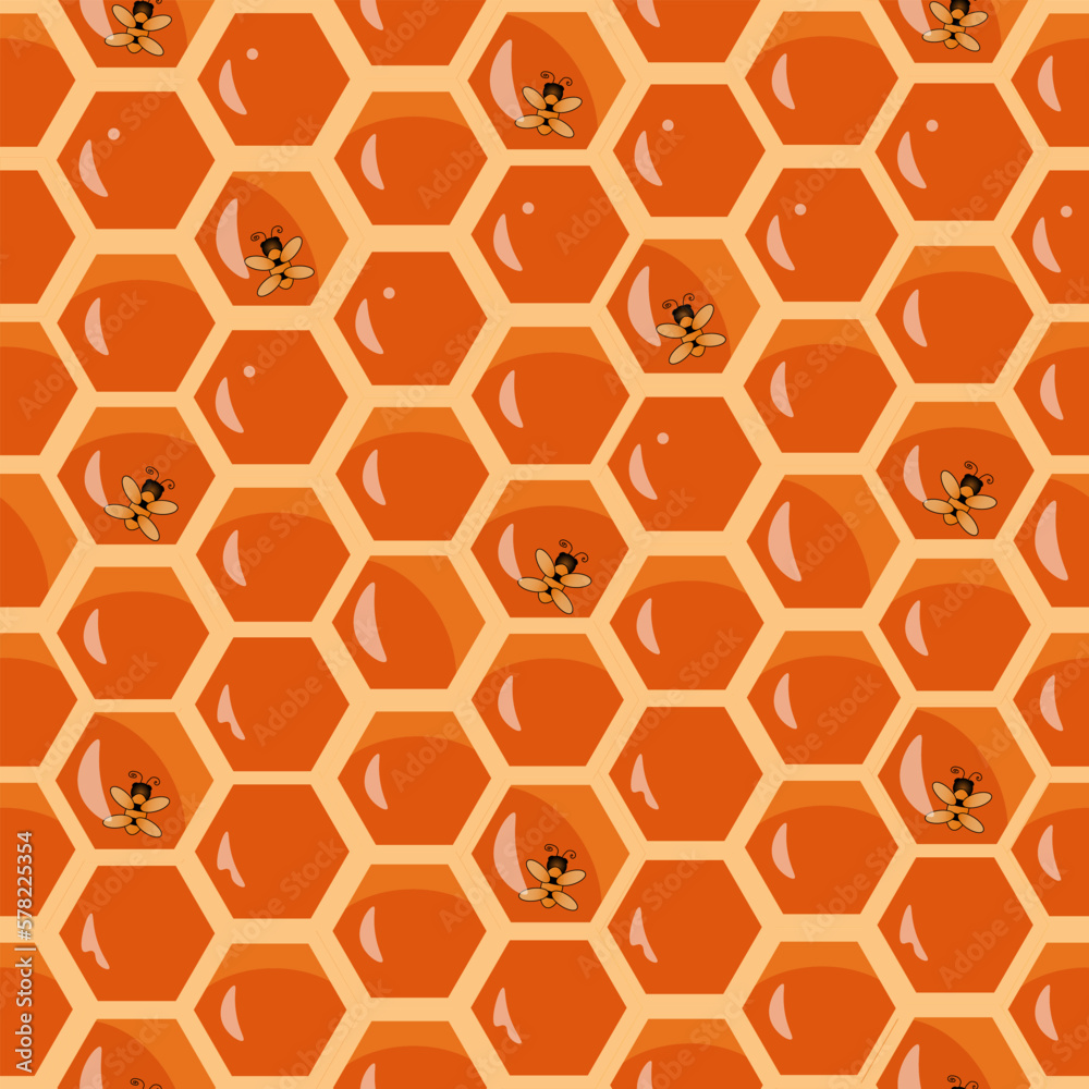 Obraz premium Seamless pattern with honeycombs and bee.
