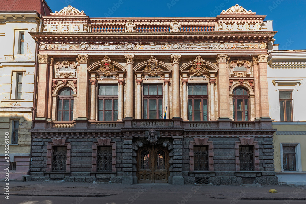 Facade of an old building in the center of Odessa