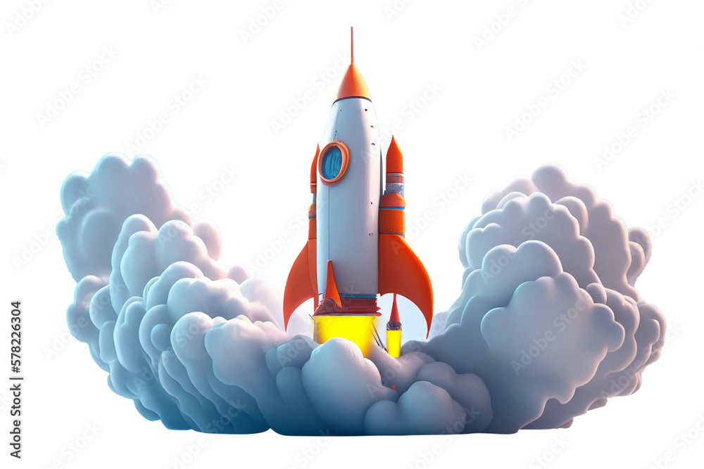 3D rocket in space Business startup and business growth concept ...
