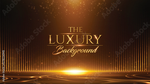 Black and Gold Award Background. Luxury Background. Modern Abstract Template. Straight Upward golden line luxury background. Birthday vector illustration template. LED Motion Visual Content Graphics.