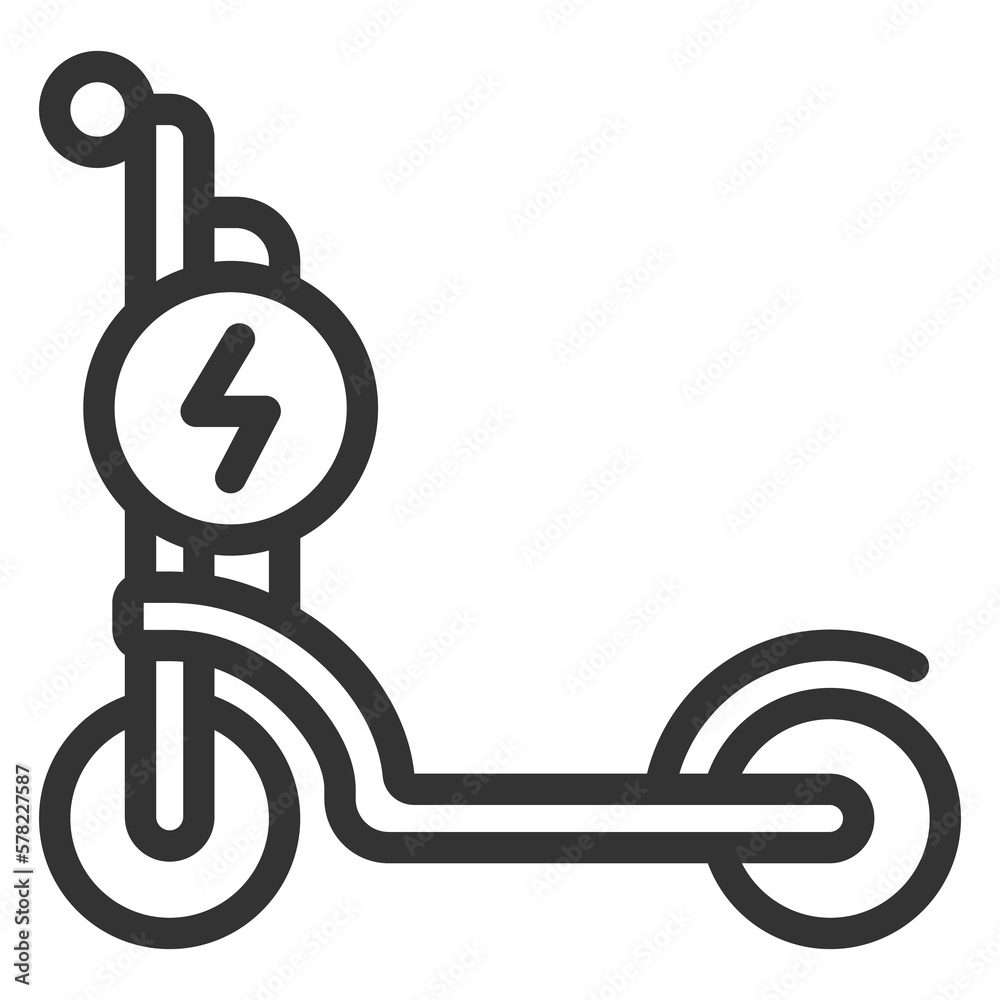 Electric scooter with battery and energy sign - icon, illustration on white background, outline style Electric scooter with battery and energy sign - icon, illustration on white background, outline style