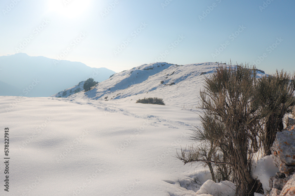 mountains with snow in majorca. snowy landscape