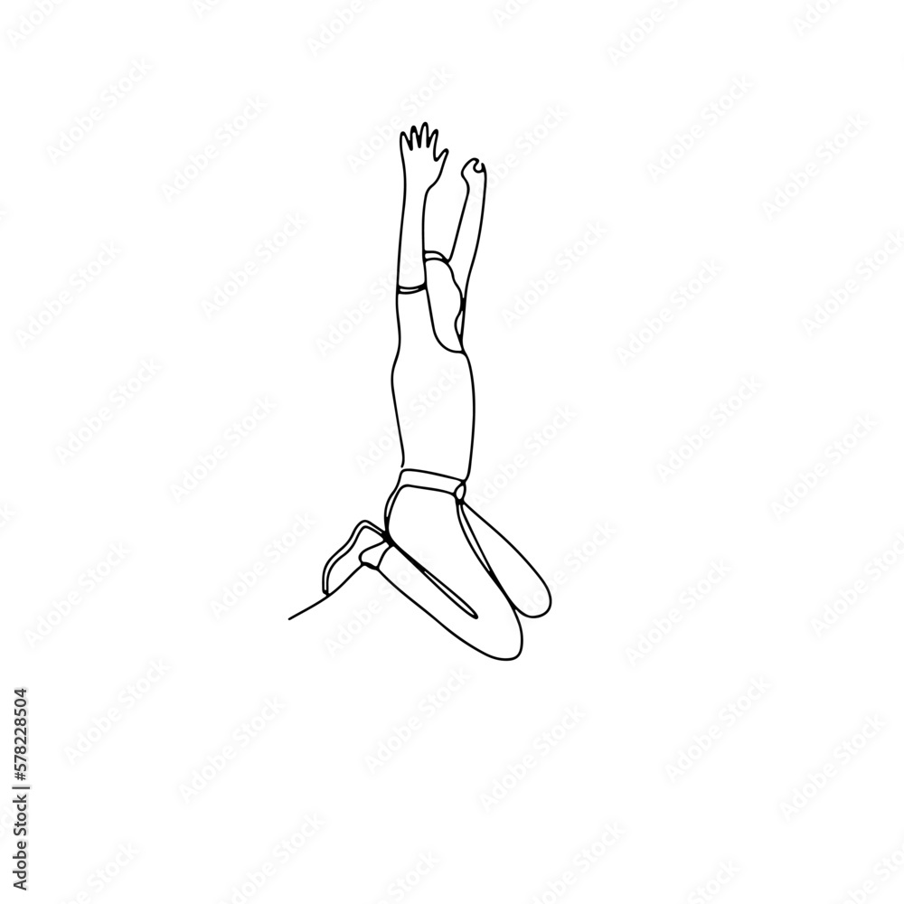 Single line drawing of jumping man. Linear hand drawn doodle on white background Single line drawing of jumping man. Linear hand drawn doodle on white background