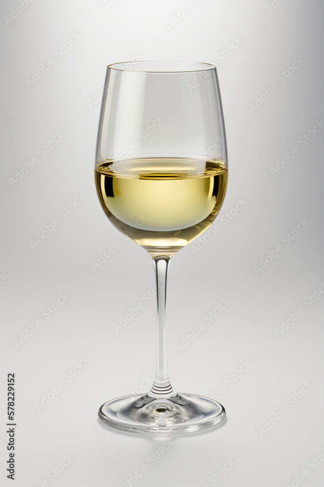 Verre de vin blanc, isolé sur un fon blanc, façon studio photo, publicité, ia générative (2)