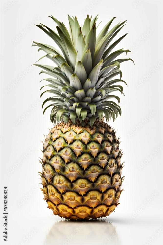 Fototapeta premium ananas sur fond blanc, façon studio photo culinaire, publicité de fruit, ia générative