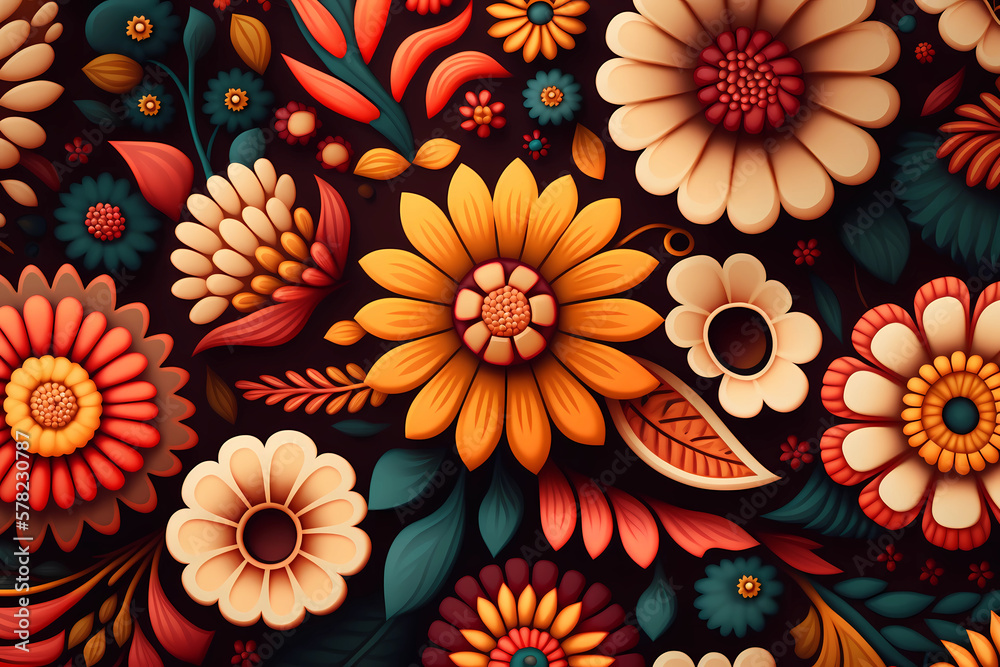 Abstract colorful flowers pattern background, AI generated Abstract colorful flowers pattern background, AI generated