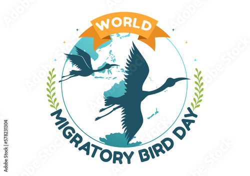 World Migratory Bird Day on May 8 Illustration with Birds Migrations Groups in Flat Cartoon Hand Drawn for Landing Page Templates