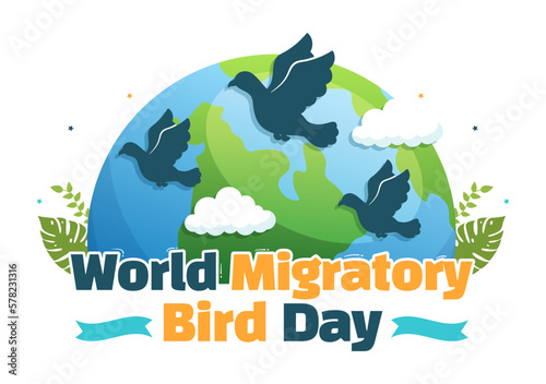 World Migratory Bird Day on May 8 Illustration with Birds Migrations Groups in Flat Cartoon Hand Drawn for Landing Page Templates