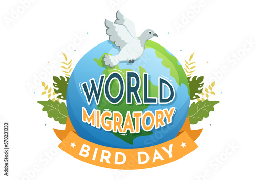 World Migratory Bird Day on May 8 Illustration with Birds Migrations Groups in Flat Cartoon Hand Drawn for Landing Page Templates