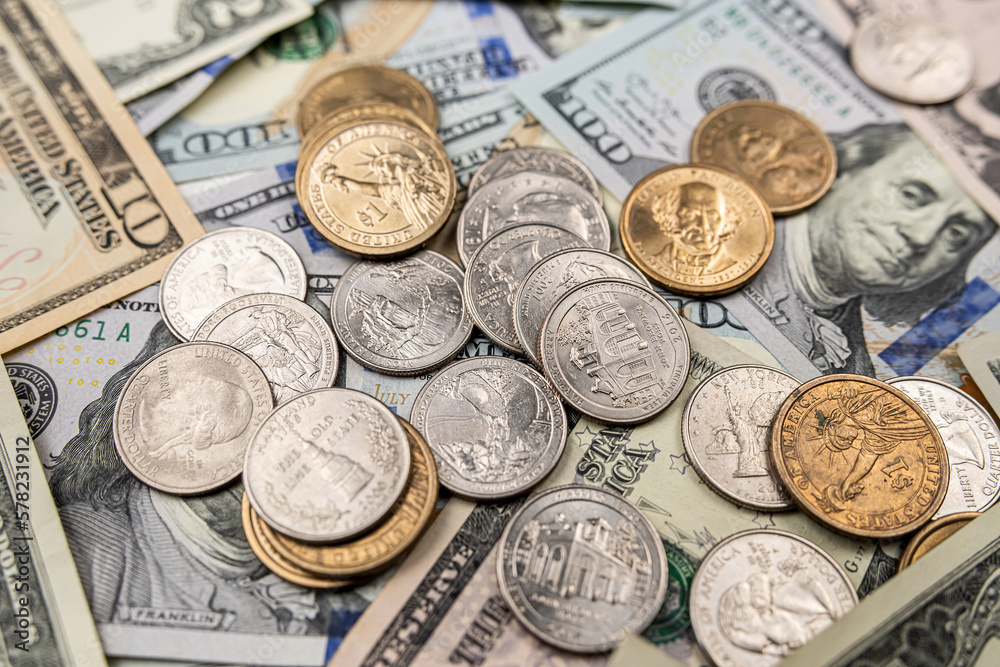 American money paper bills with coin cent American money paper bills with coin cent
