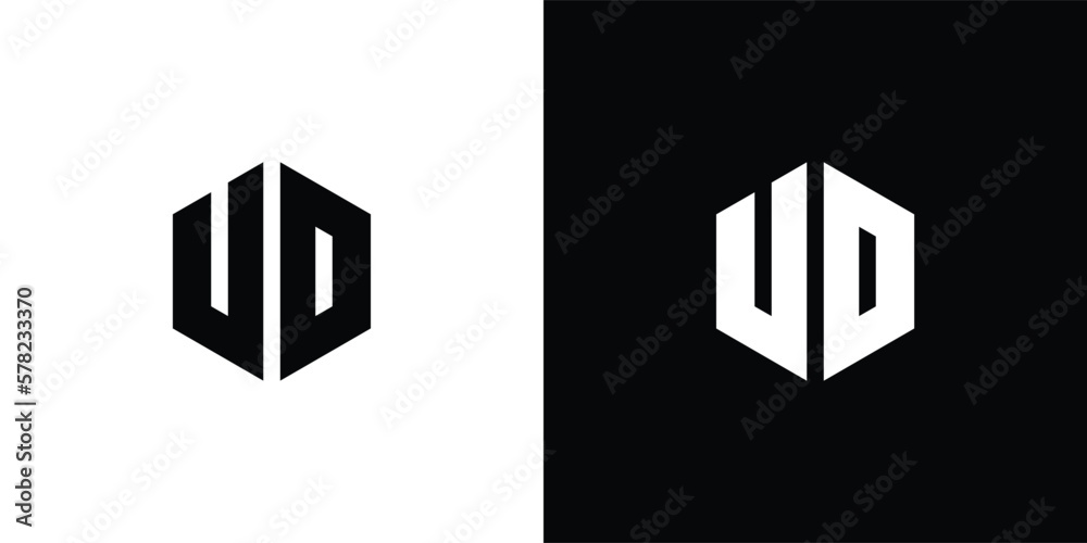 Letter U D Polygon, Hexagonal Minimal Logo Design On Black And White Background Letter U D Polygon, Hexagonal Minimal Logo Design On Black And White Background