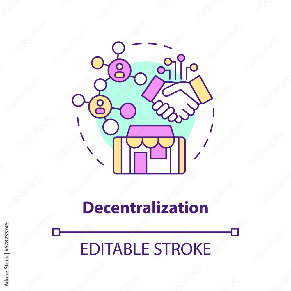 Decentralization concept icon. Free environment for business. Layer of metaverse abstract idea thin line illustration. Isolated outline drawing. Editable stroke. Arial, Myriad Pro-Bold fonts used