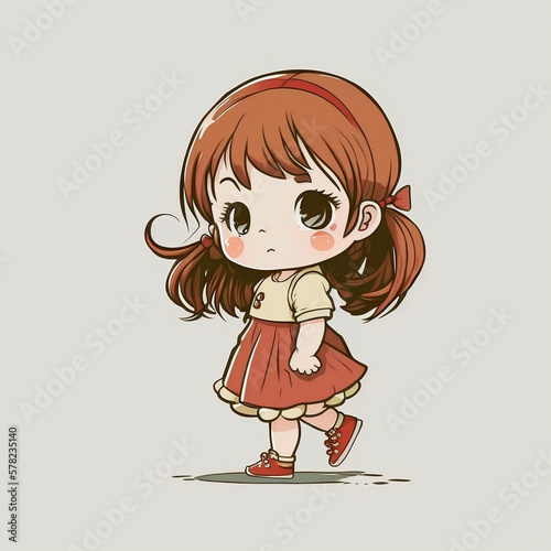 Chibi walking girl cartoon. Generative AI.