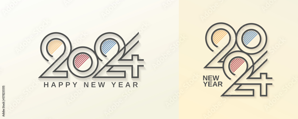 Happy new year 2024 with retro typography concept. 2024 new year celebration concept for calendar, banner, flyer, poster and social media post template Happy new year 2024 with retro typography concept. 2024 new year celebration concept for calendar, banner, flyer, poster and social media post template