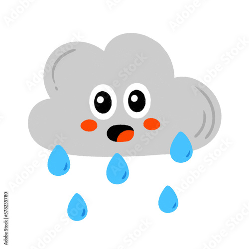 Fototapeta Naklejka Na Ścianę i Meble -  Cute cartoon kawaii crying cloud with rain drops icon.	