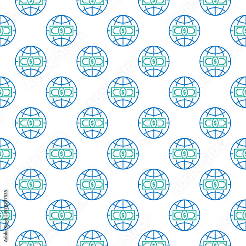 Earth Globe with Money with vector line seamless pattern