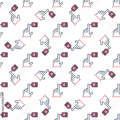 Glucose Meter and Hand vector Glucometer colored seamless pattern