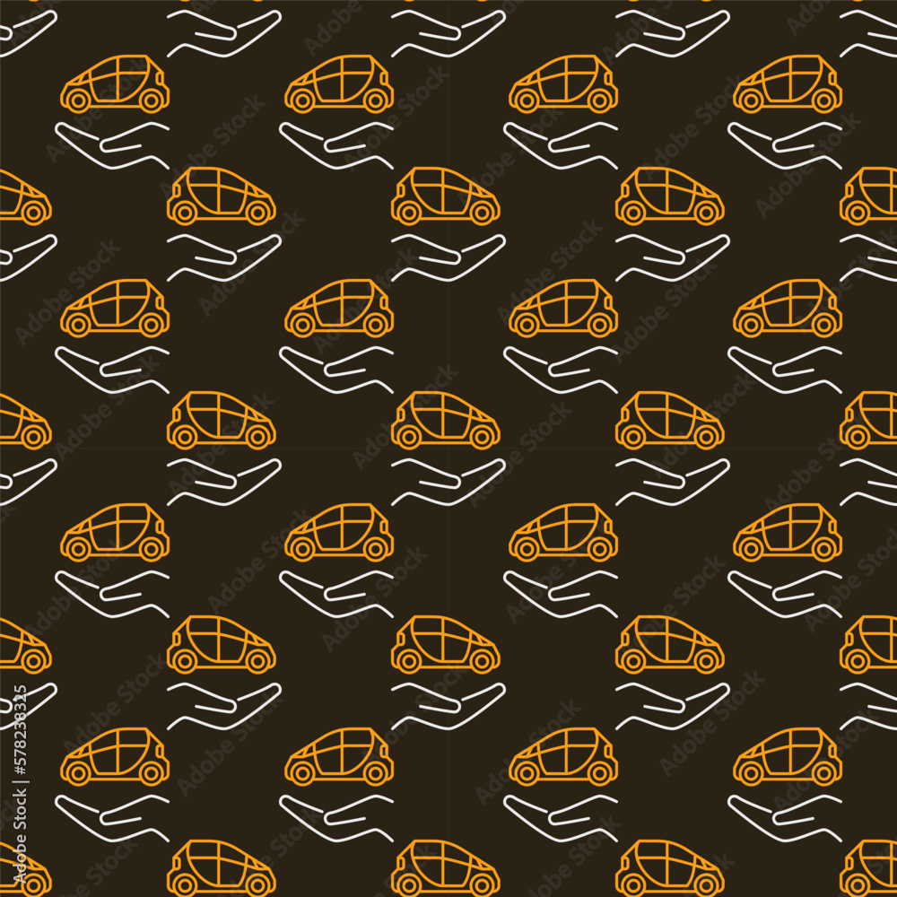 Hand with Vehicle vector Rent a Car creative line seamless pattern