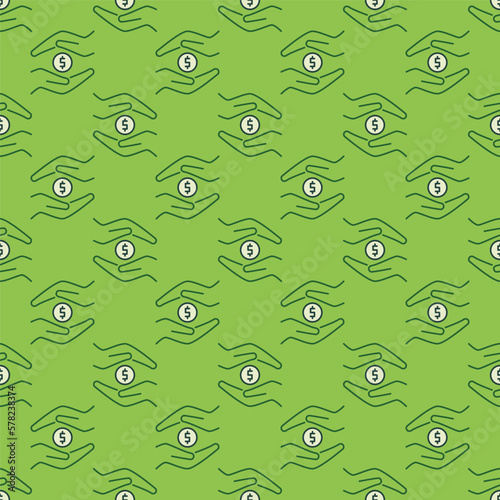 Hands with Dollar Coin vector colored seamless pattern