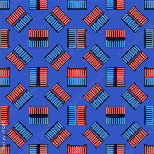 Red and Blue Shipping Containers vector Delivery creative seamless pattern
