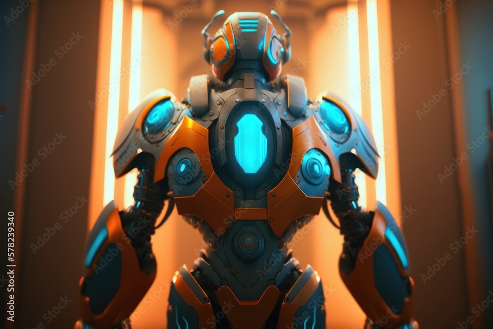 Modern robot in cinematic light - Generative AI Modern robot in cinematic light - Generative AI