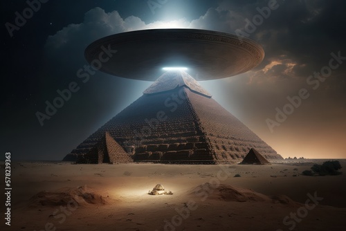 Egyptian mythology - pyramids - ufo alien - Generative AI