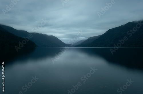 Long exposure of Lake Crescent at twilight 