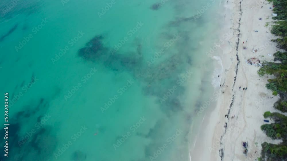 aerial view of a white sandy beach with crystal clear blue waters. This video captures the essence of paradise, Playa del Carmen, Mexico. aerial view of a white sandy beach with crystal clear blue waters. This video captures the essence of paradise, Playa del Carmen, Mexico.