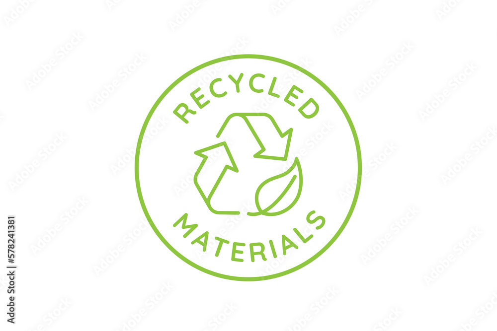 Vector logo design template and emblem in simple line style - recycled materials - badge for sustainable made products and clothes Vector logo design template and emblem in simple line style - recycled materials - badge for sustainable made products and clothes