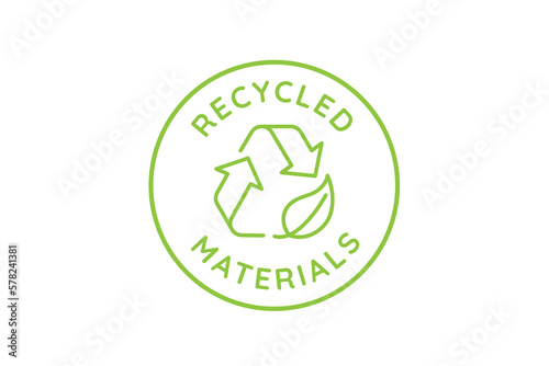 Vector logo design template and emblem in simple line style - recycled materials - badge for sustainable made products and clothes photo