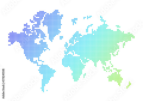 World map made of blue and green dots. Isolated on transparent background