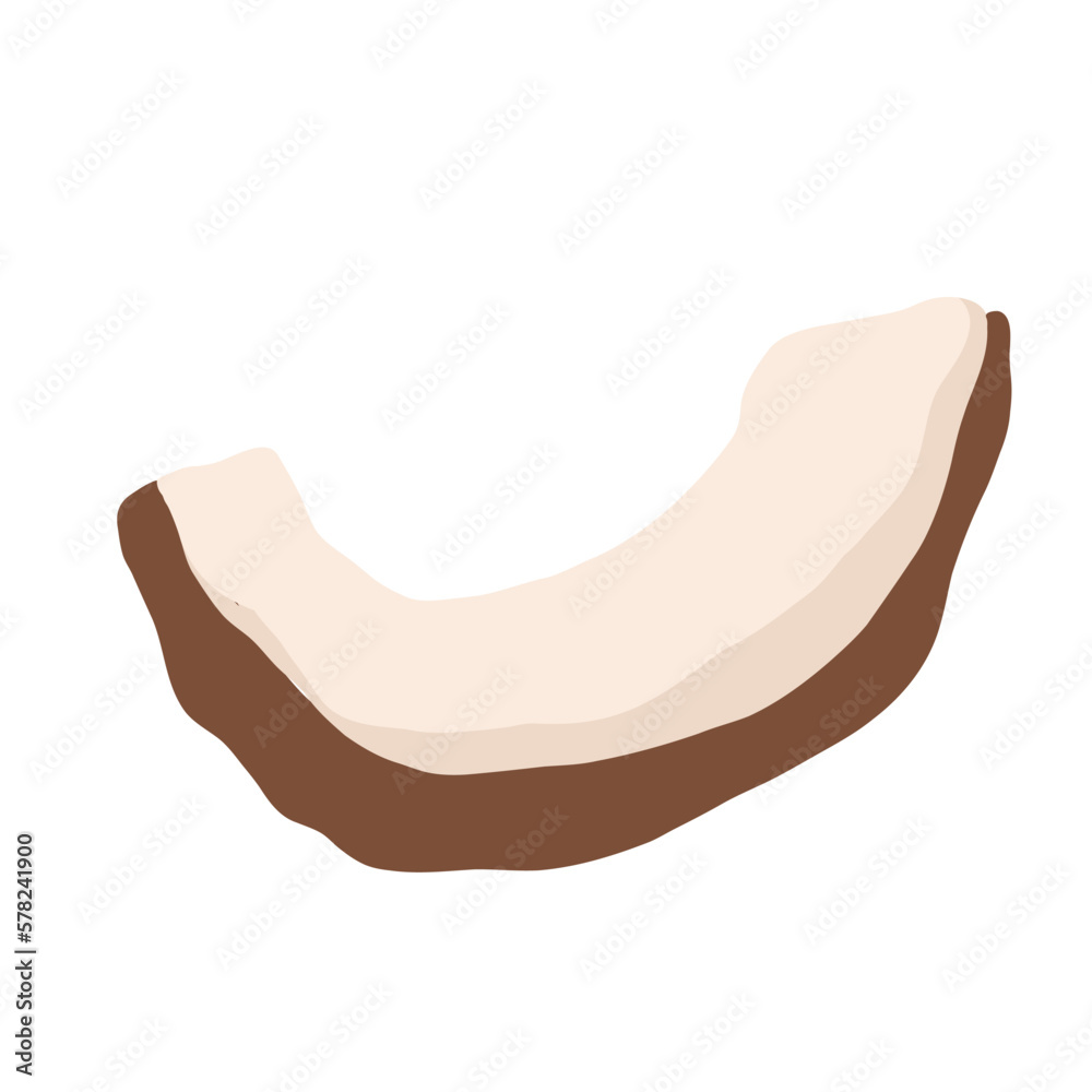 Pieces of coconut with leaves isolated on white background. Realistic vector illustration Pieces of coconut with leaves isolated on white background. Realistic vector illustration