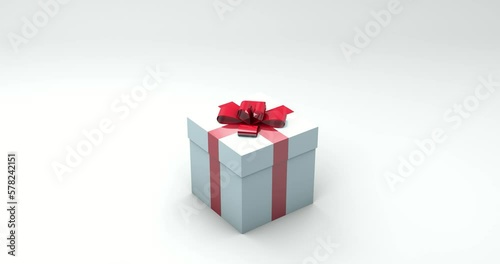 Christmas pastel blue gift box with red ribbon opening and closing animation seamless loop video Open box looped from 1s to 5s with Alpha channel 4K 3D rendering box