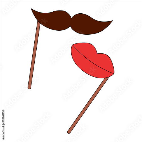 Moustache and red lips on stick party mask