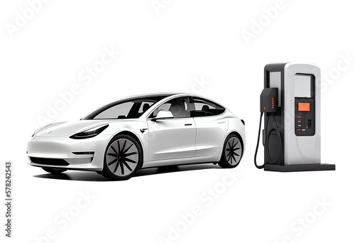 EV charging station for electric car in concept, EV car, isolated on white background, image ai generate photo