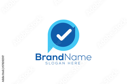 Minimalist letter p check mark icon logo design template