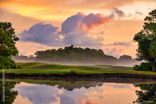 Canvas Print Sunrise on a golf course in Stuart Florida