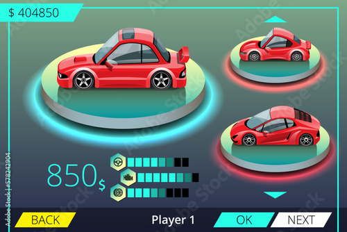 Car racing game in display menu juning for upgrade performance car of game player.