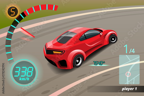 Burnout car, game sport car drift for point in game. Vector illustration in 3d style design
