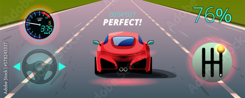 In game competition continue player used high speed car for win in racing game. competition e-sport car racing.