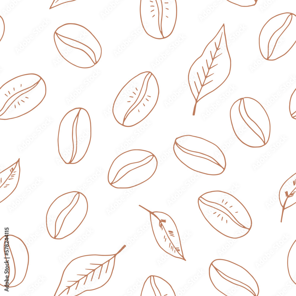 coffee beans seamless pattern hand drawn in doodle style. Suitable for wrapping paper, packaging, background, textile, wallpaper.