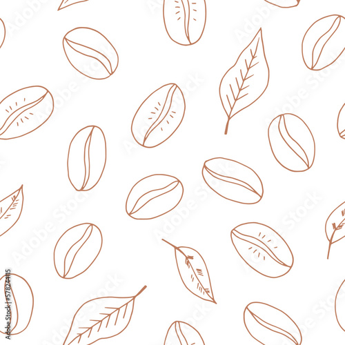 coffee beans seamless pattern hand drawn in doodle style. Suitable for wrapping paper, packaging, background, textile, wallpaper.