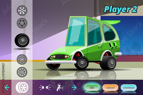 Car racing game in display menu juning for upgrade performance car of game player.