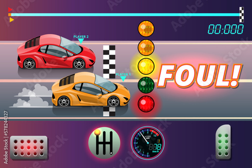 Word in end of sport game racing car. You lose, fail, foul, wrong in game and restart game to new game.